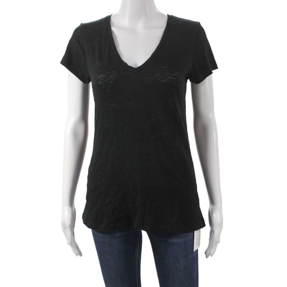 Goldie Women Basic Black V-Neck Pima Cotton Short Sleeve T-Shirt Size S